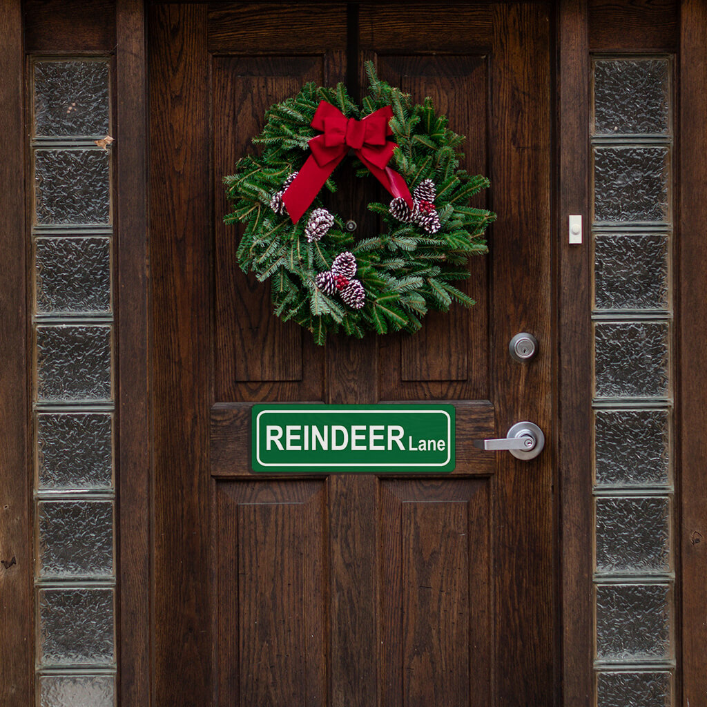 reindeer lane sign on door