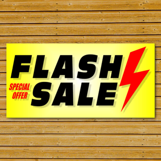Flash Sale Banner on Wooden Wall