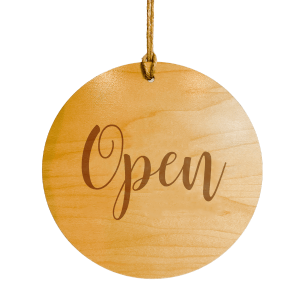 wood engraved open sign