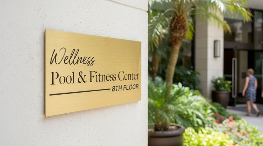 An engraved brass sign displayed outside