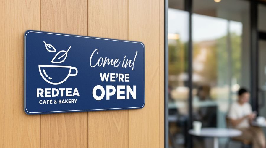 An engraved plastic sign for a business